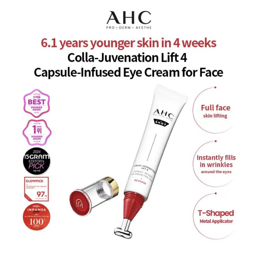 AHC Pro Shot Colla-Juvenation Lift Capsule-Infused Eye Cream for Face | with T-shape metallic LIFT applicator 30 ml